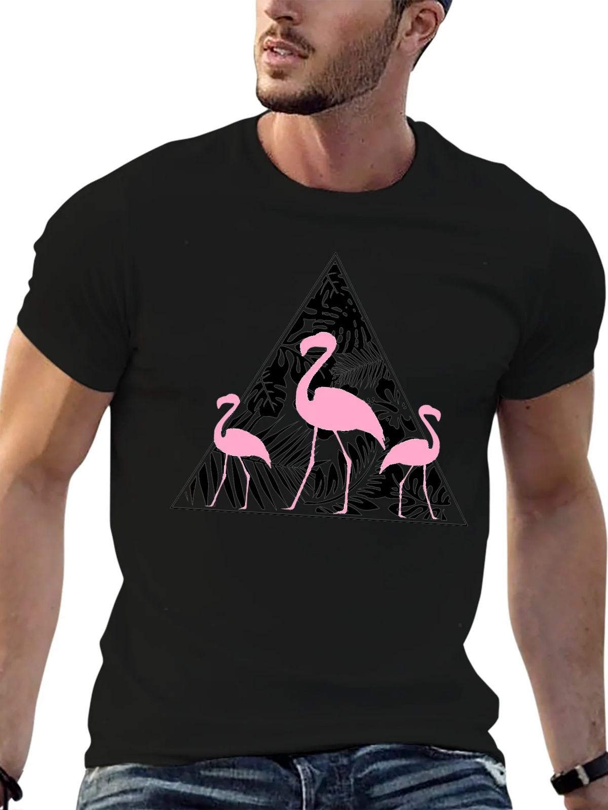 Flamingo Triangle Graphic T-Shirt - Black product image 6