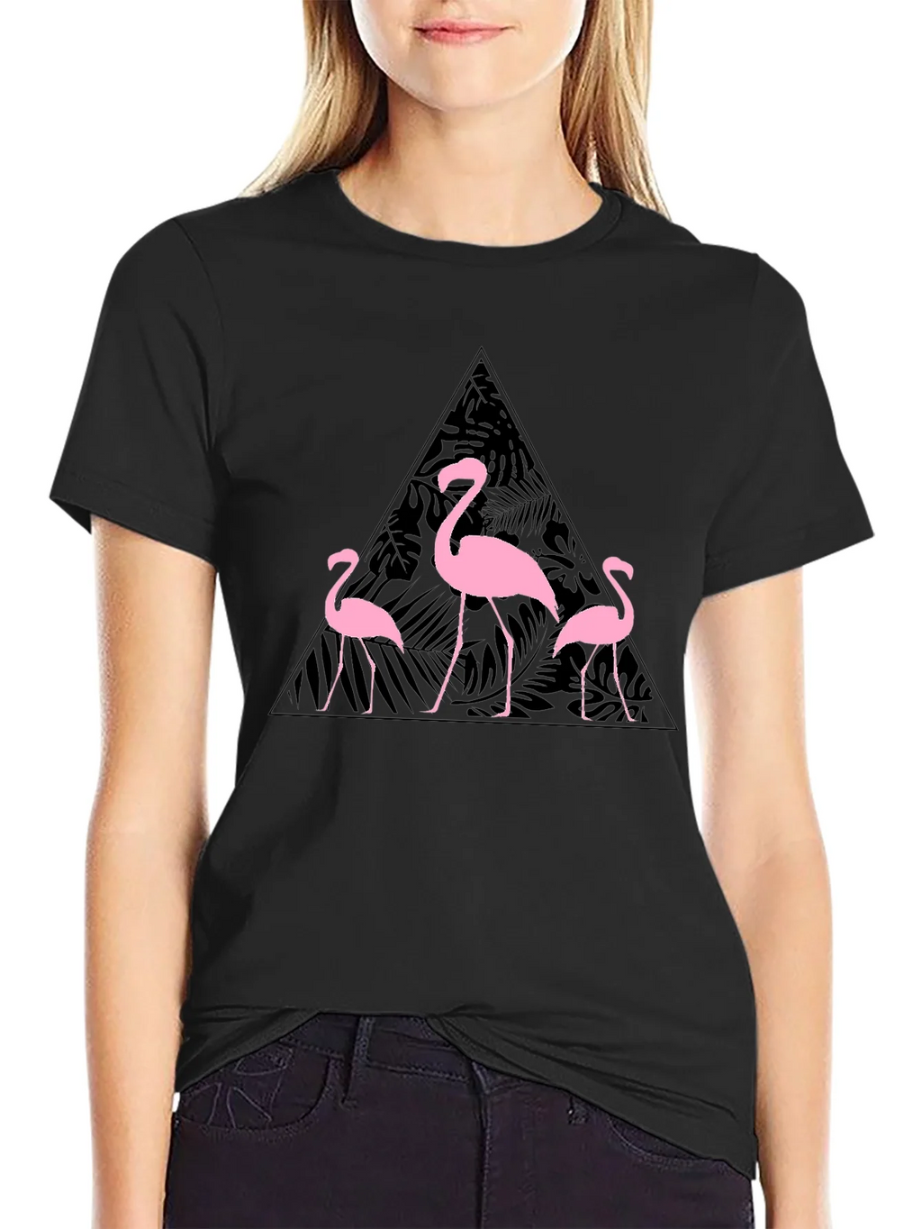Flamingo Triangle Graphic T-Shirt - Black product image 2