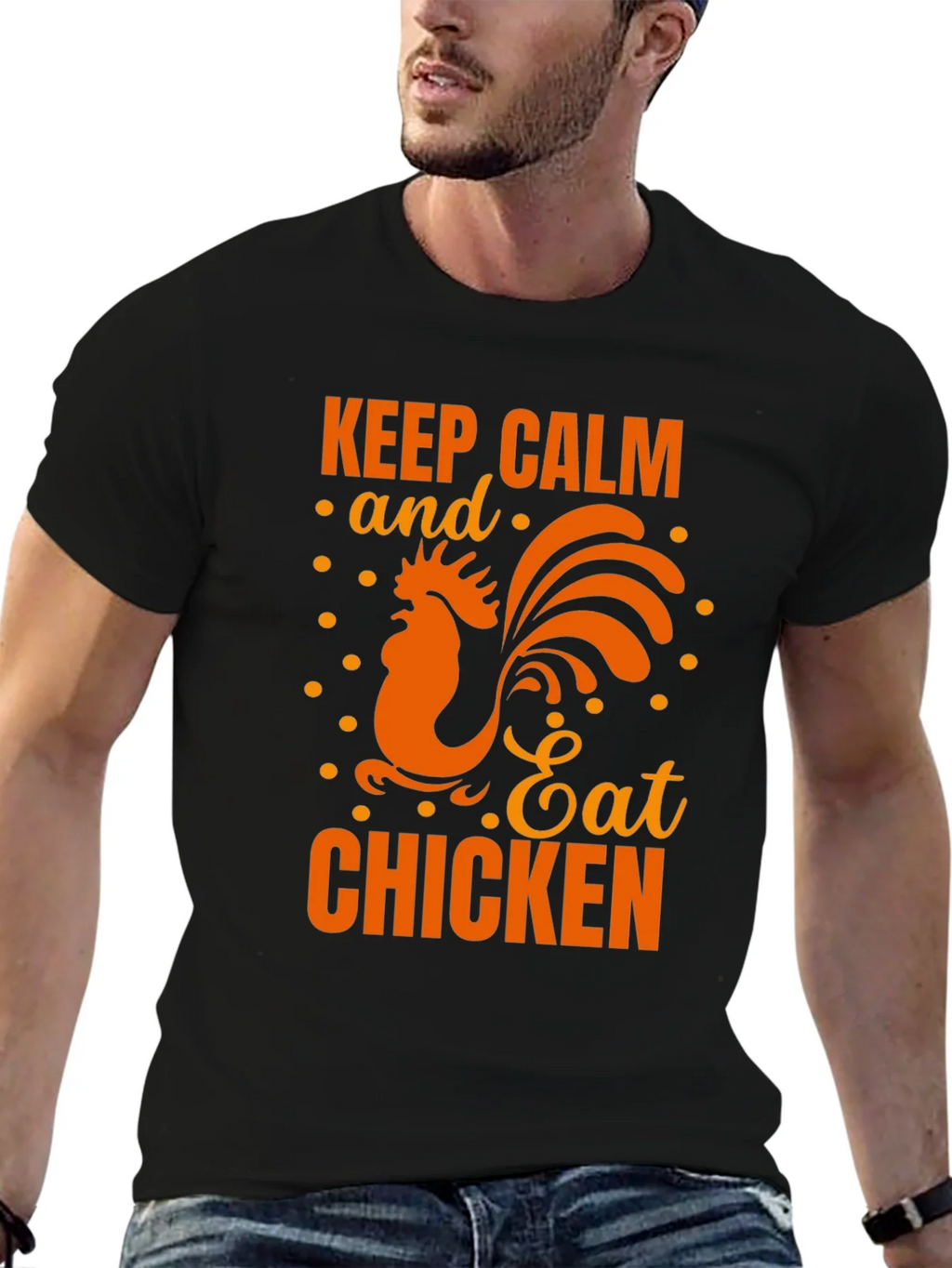 Keep Calm Eat Chicken Black Graphic T-Shirt product image 6