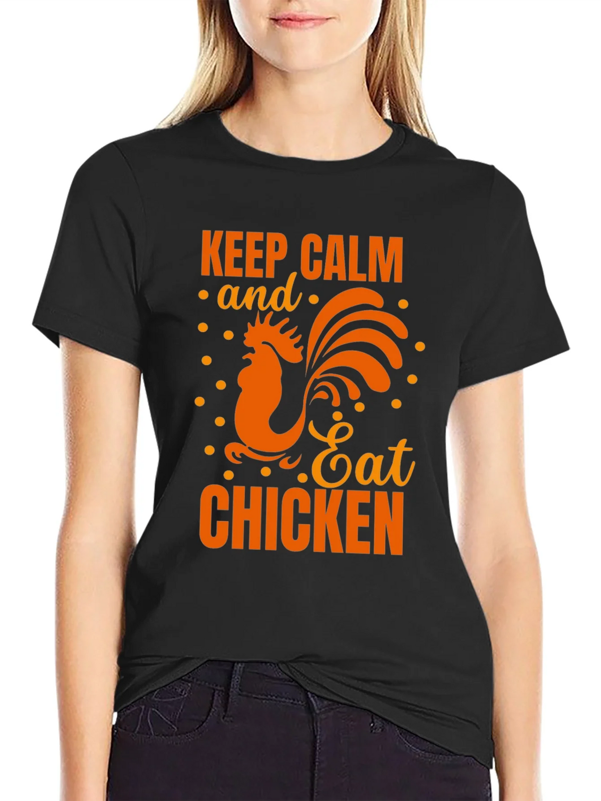 Keep Calm Eat Chicken Black Graphic T-Shirt product image 2