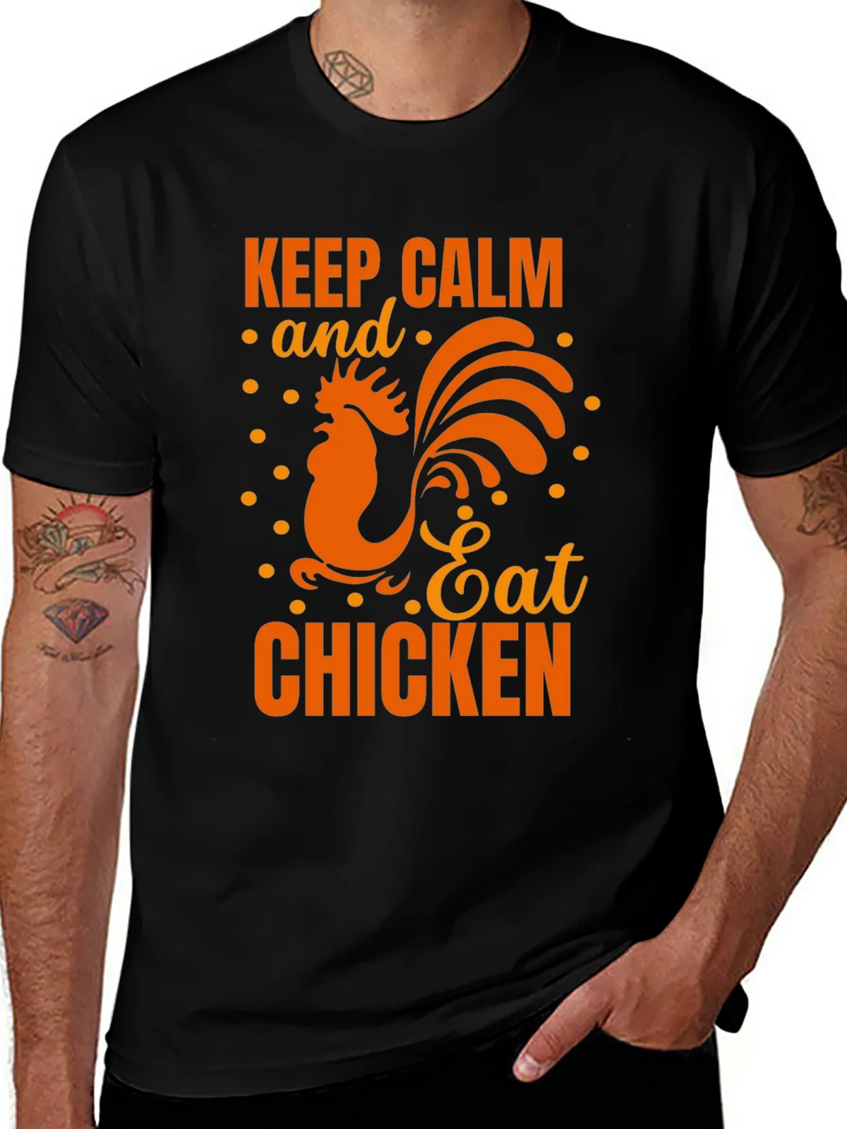 Keep Calm Eat Chicken Black Graphic T-Shirt product image 1