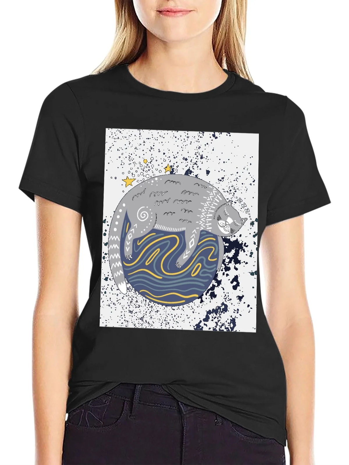 Cosmic Cat Black Graphic Tee product image 1