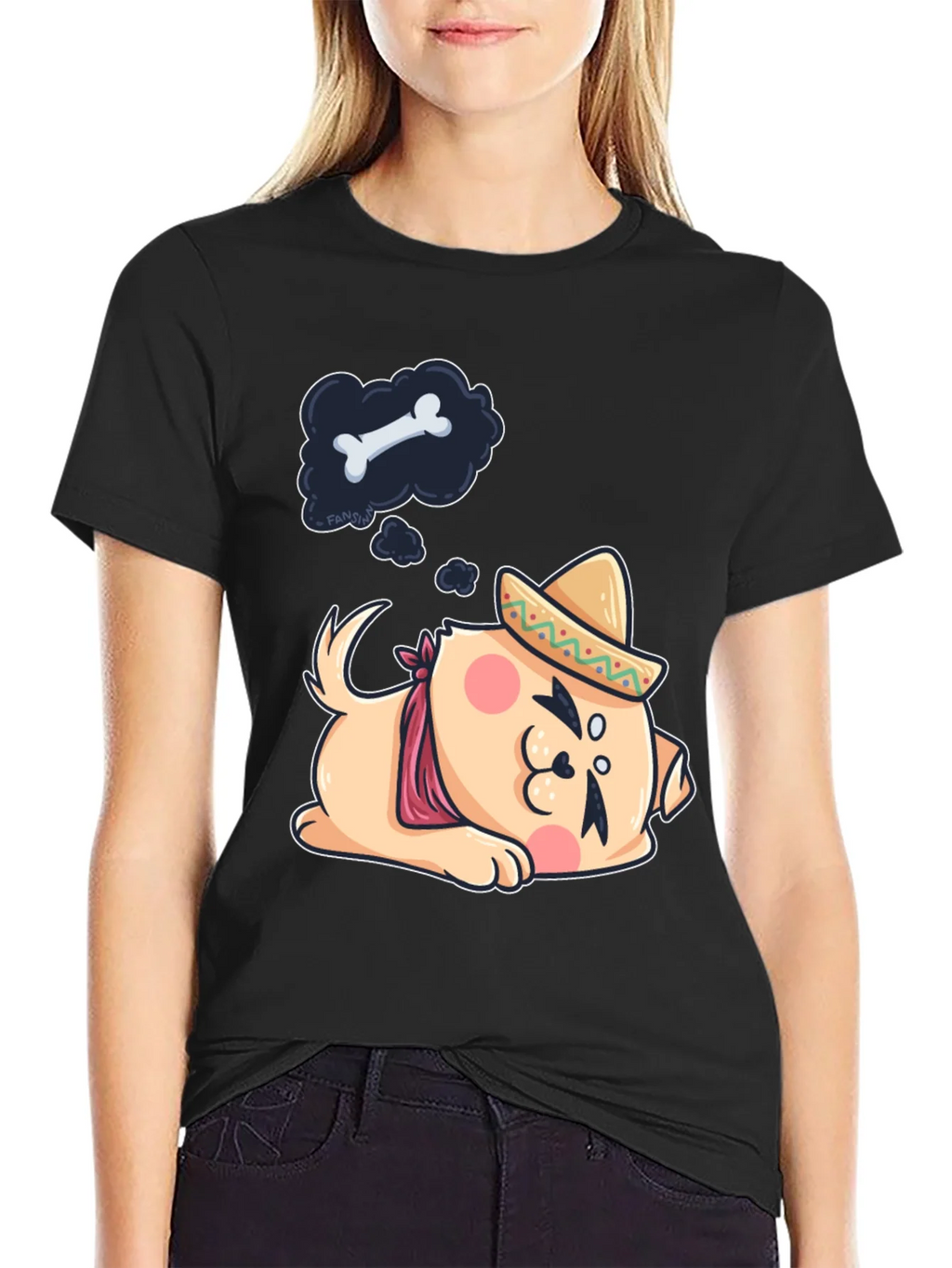 Cute Dog Sombrero Black T-Shirt product image 2