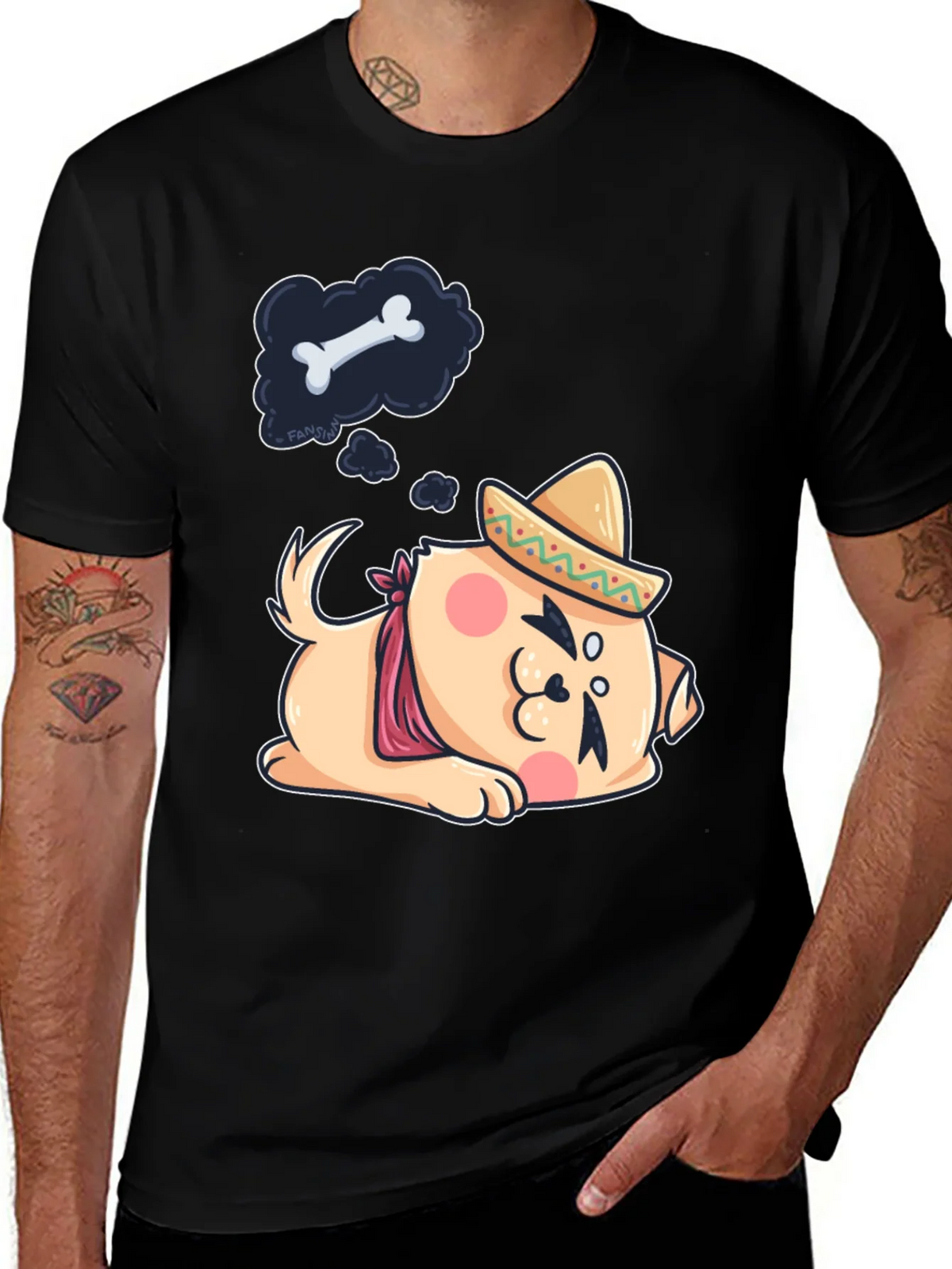 Cute Dog Sombrero Black T-Shirt product image 1
