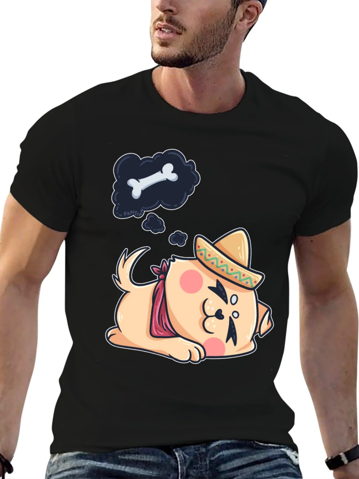 Cute Dog Sombrero Black T-Shirt product image 6