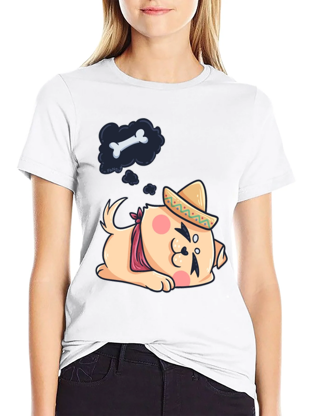 Cute Dog Sombrero Black T-Shirt product image 8