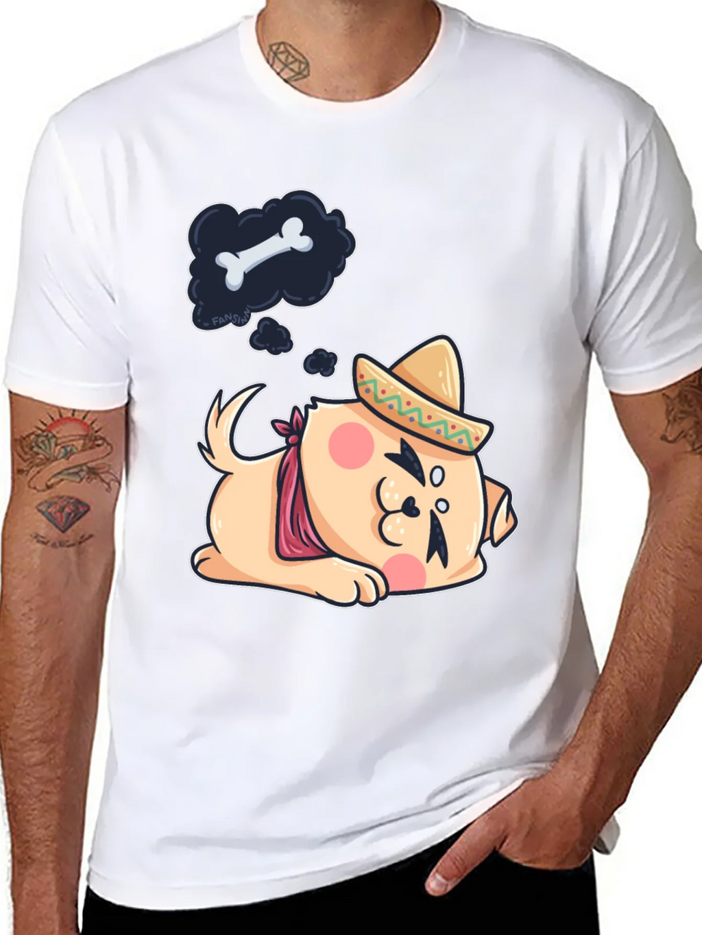 Cute Dog Sombrero Black T-Shirt product image 7