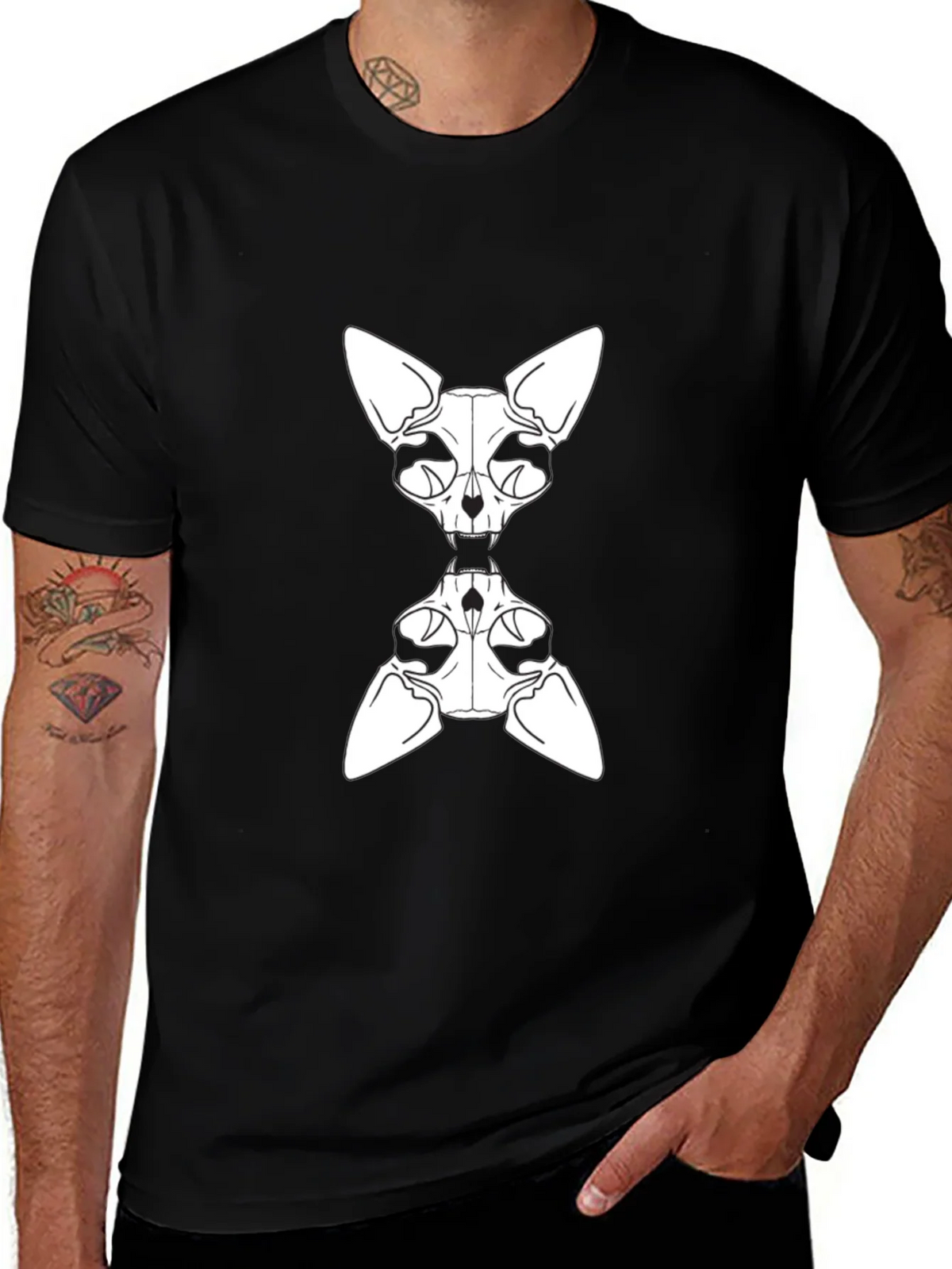Sphynx Cat Skeleton Graphic Tee - Black product image 1