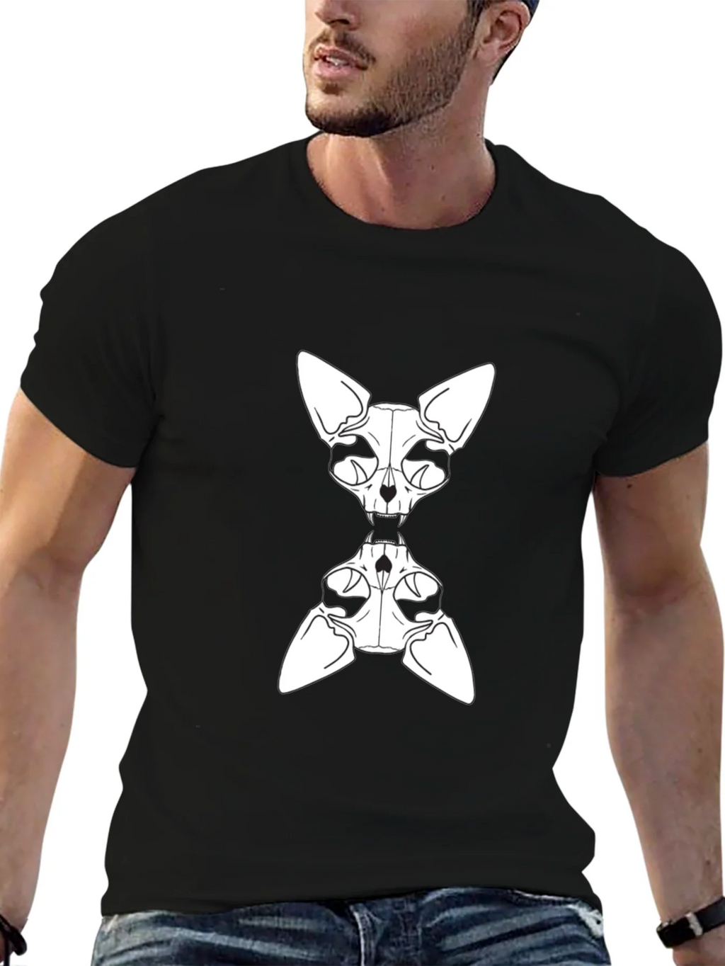 Sphynx Cat Skeleton Graphic Tee - Black product image 5