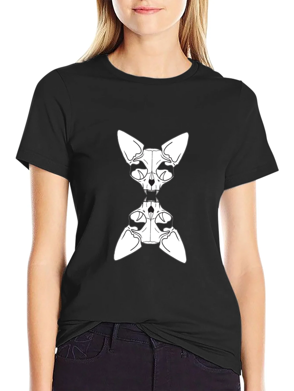Sphynx Cat Skeleton Graphic Tee - Black product image 2