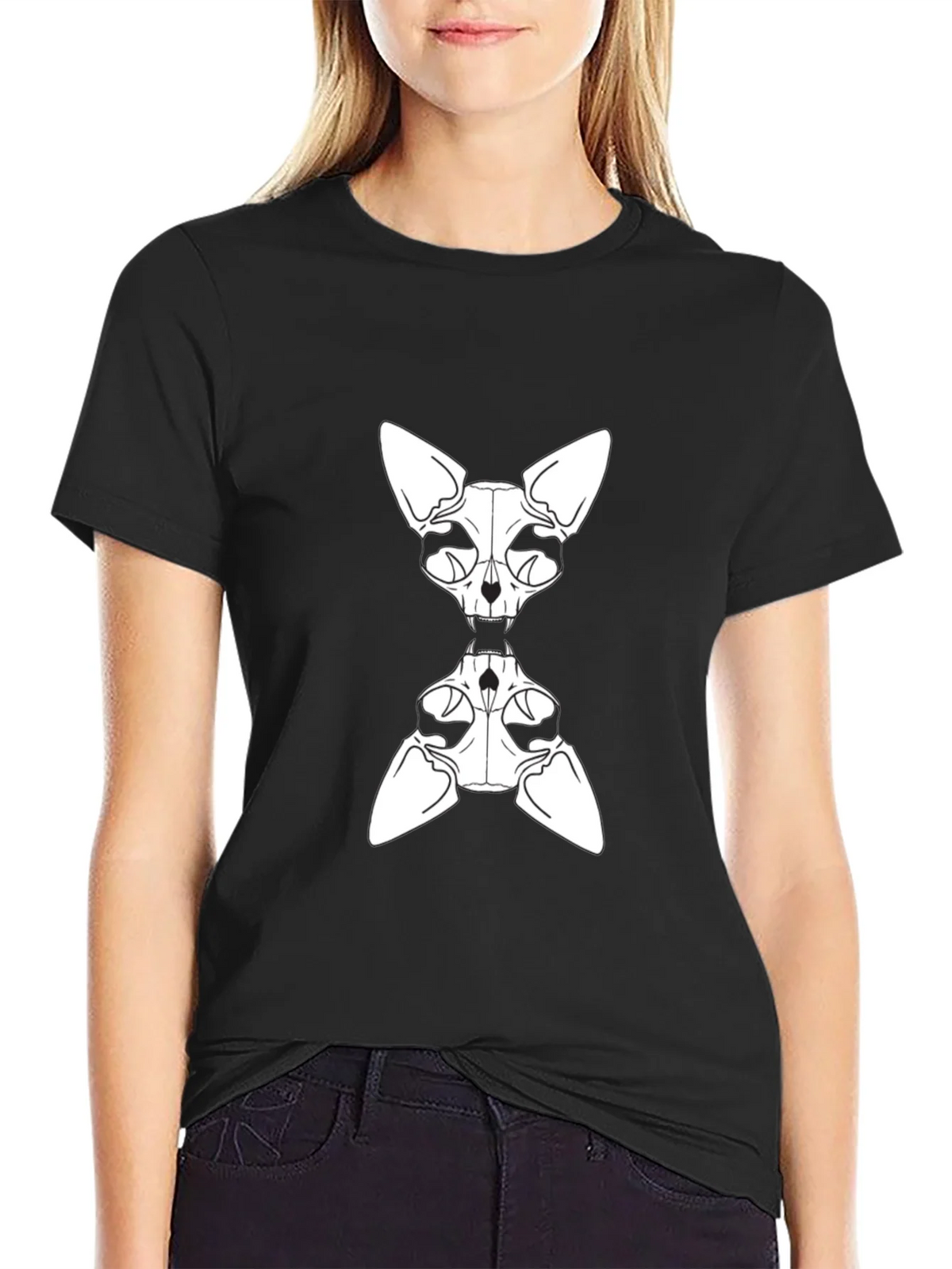 Sphynx Cat Skeleton Graphic Tee - Black product image 2