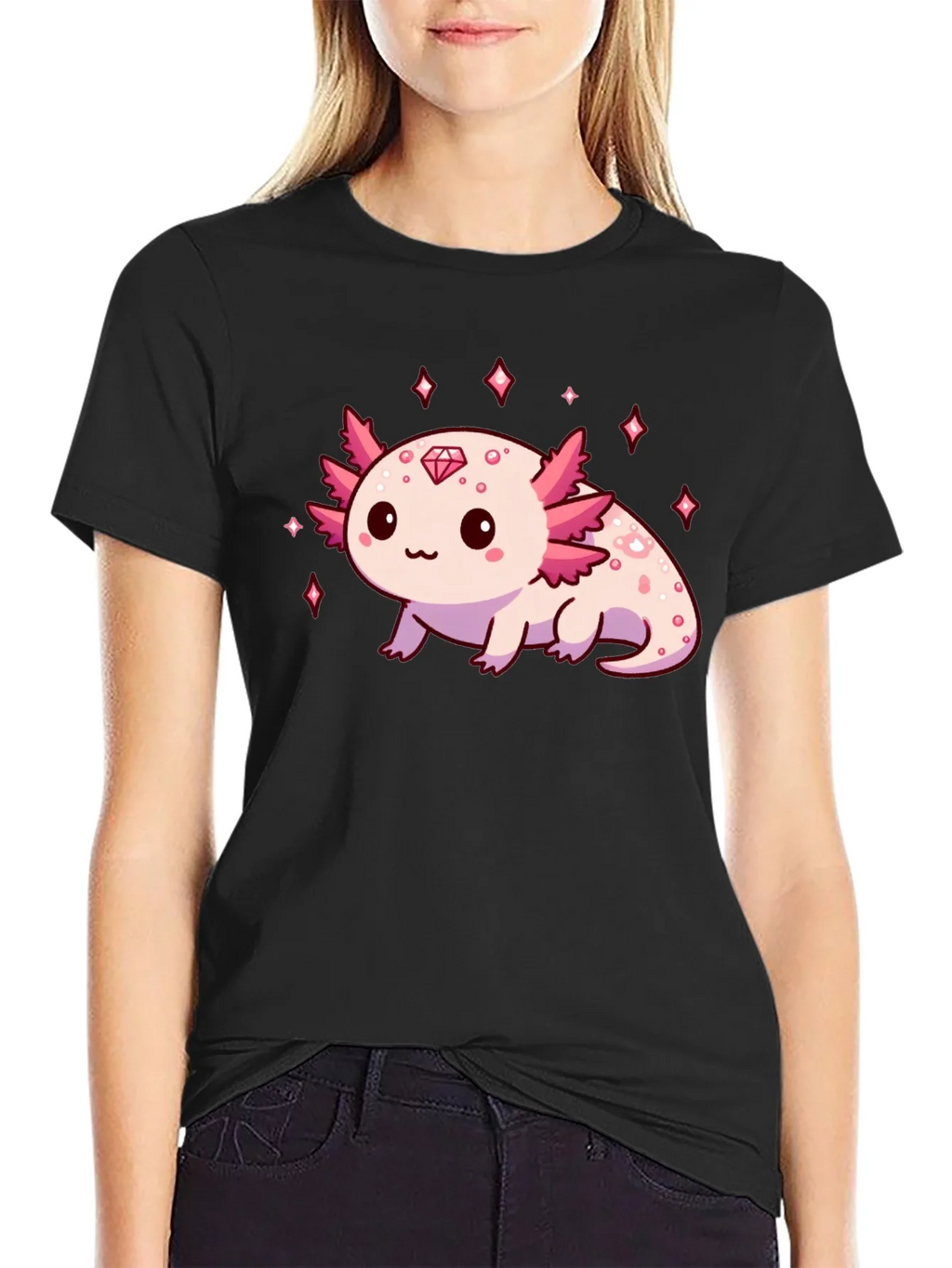 Axolotl Diamond Black T-Shirt - Cute & Stylish product image 1