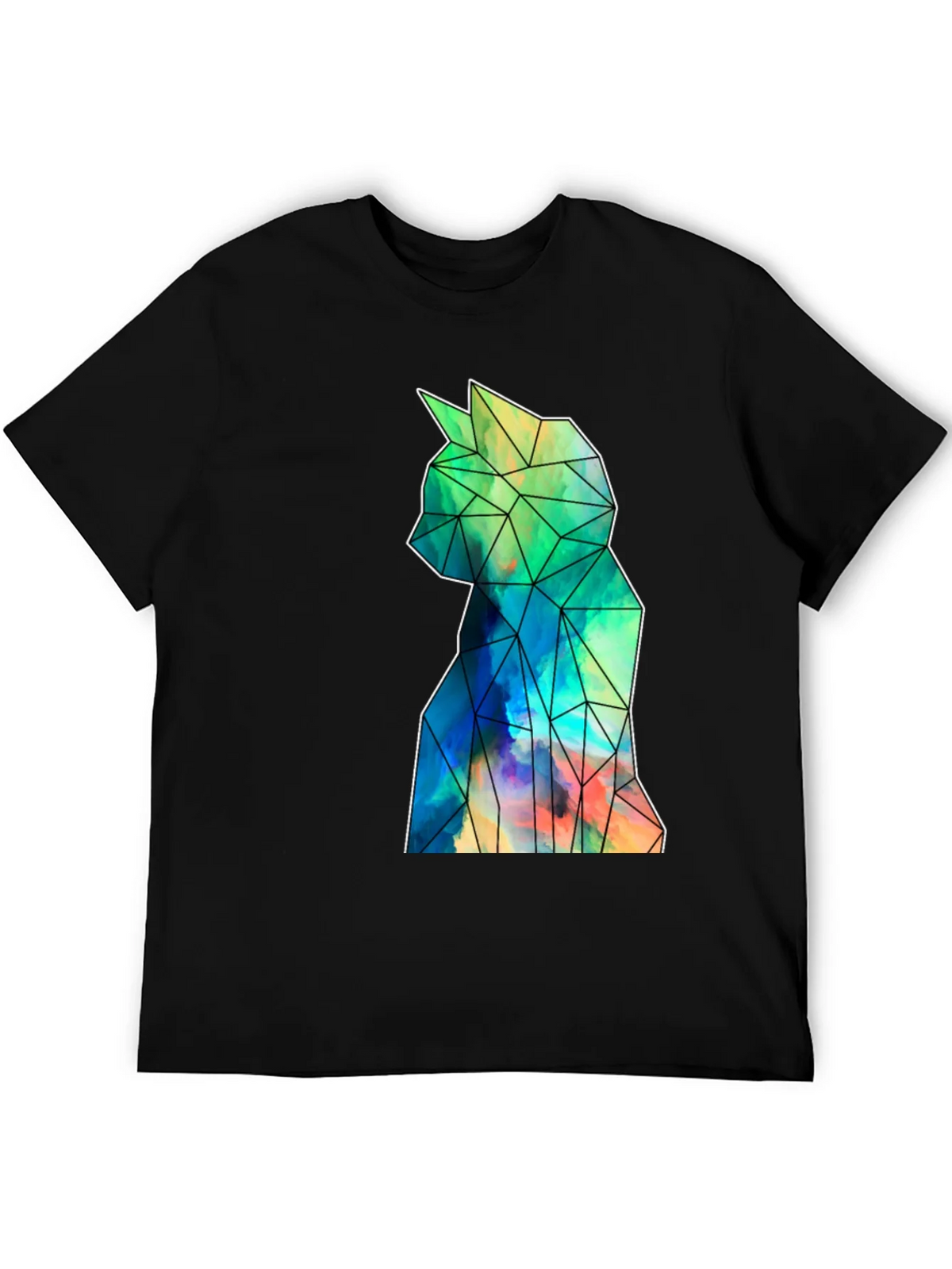 Geometric Cat Art Black T-Shirt - Stylish Mens Tee product image 5