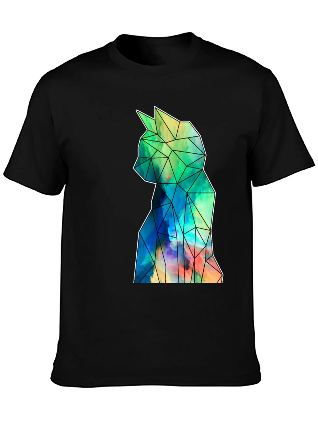 Geometric Cat Art Black T-Shirt - Stylish Mens Tee product image 3