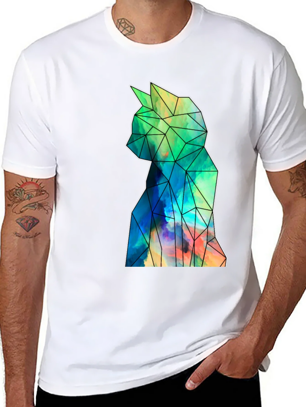 Geometric Cat Art Black T-Shirt - Stylish Mens Tee product image 7