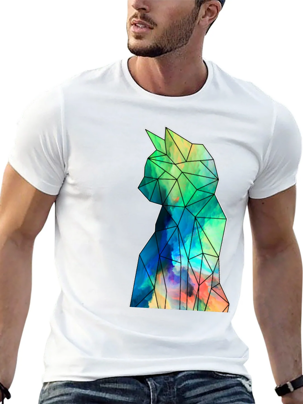 Geometric Cat Art Black T-Shirt - Stylish Mens Tee product image 12