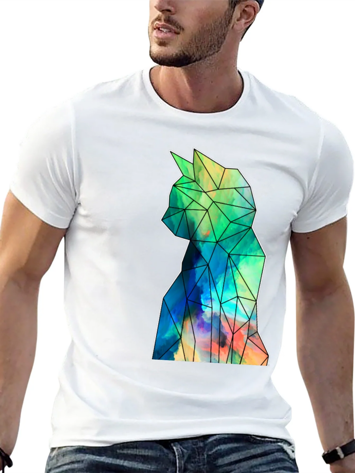 Geometric Cat Art Black T-Shirt - Stylish Mens Tee product image 12