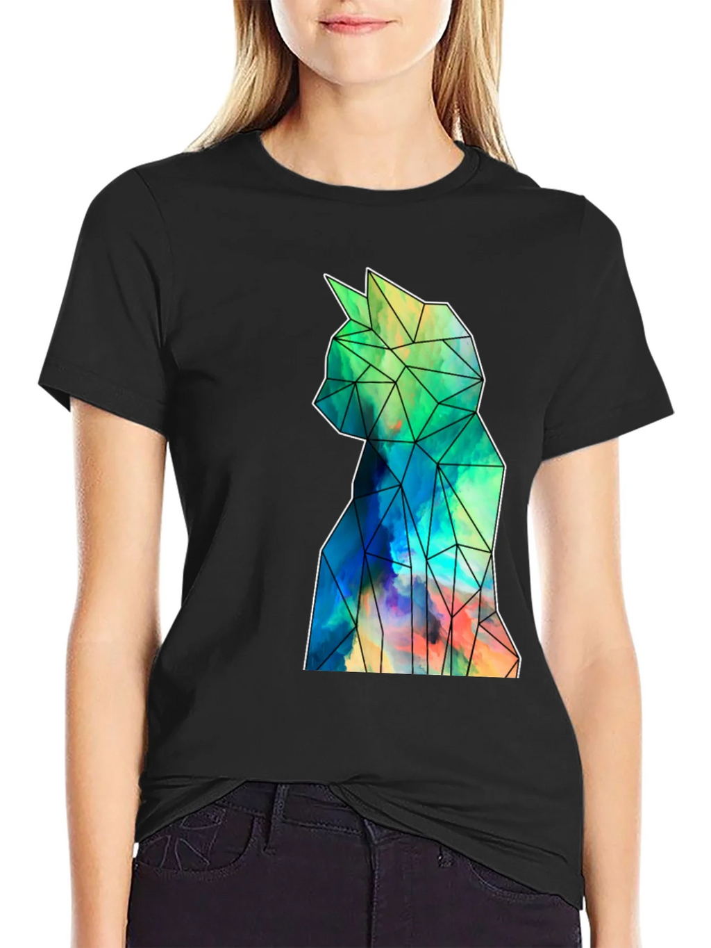 Geometric Cat Art Black T-Shirt - Stylish Mens Tee product image 2
