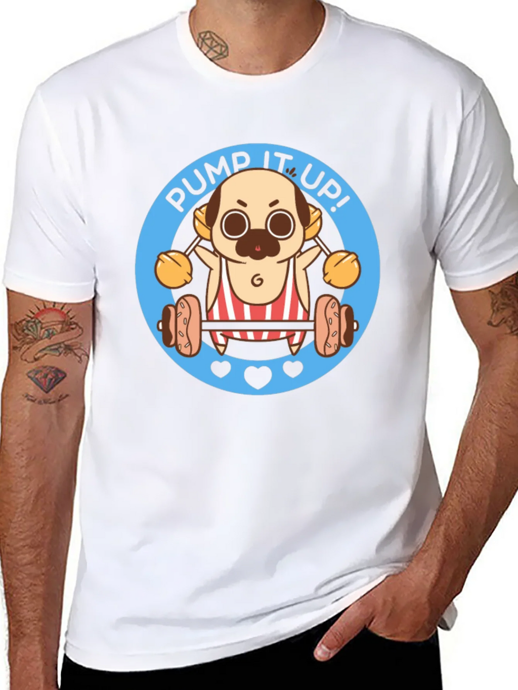 Pug Pump It Up! Black T-Shirt product image 7