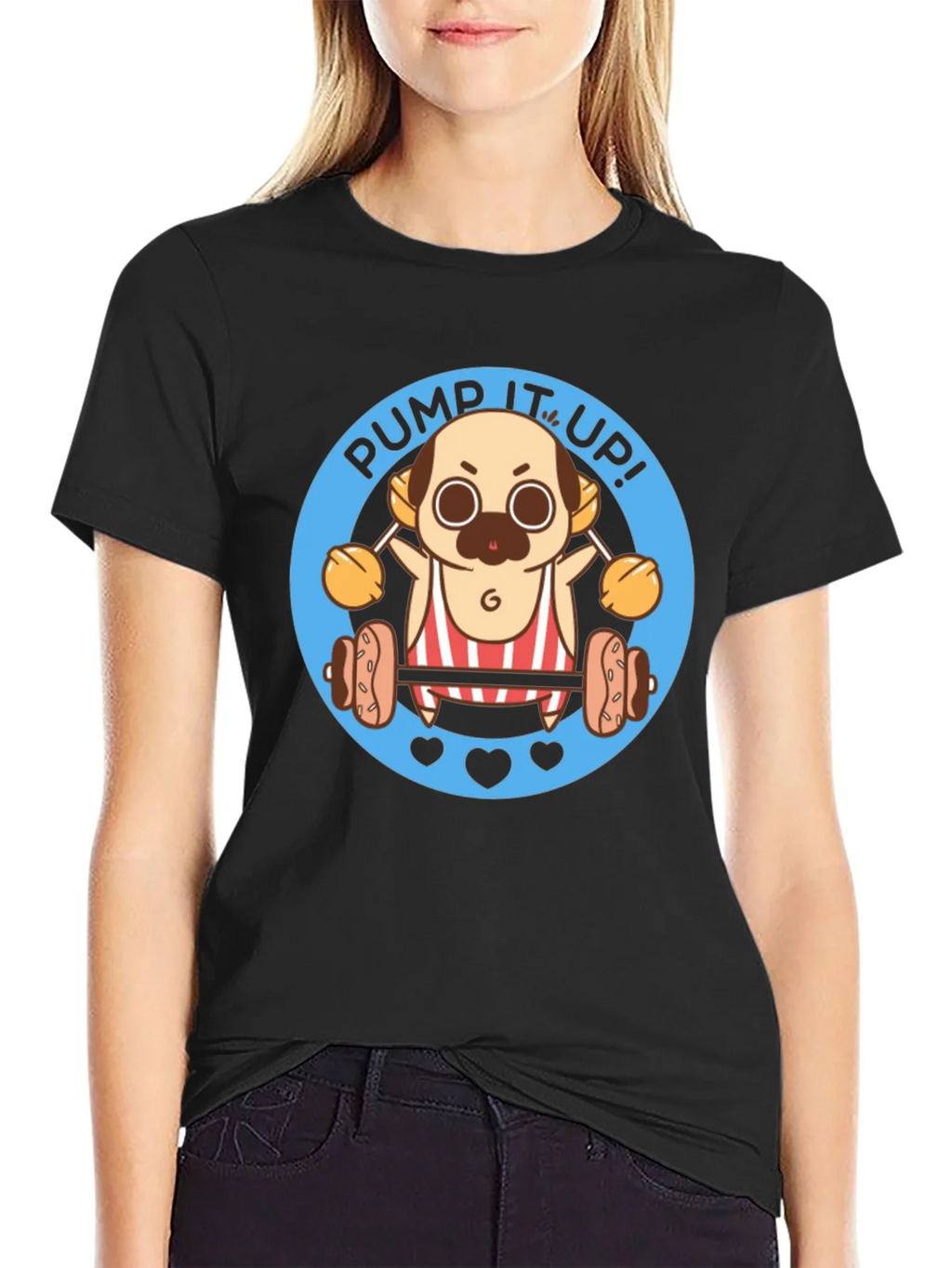Pug Pump It Up! Black T-Shirt product image 2