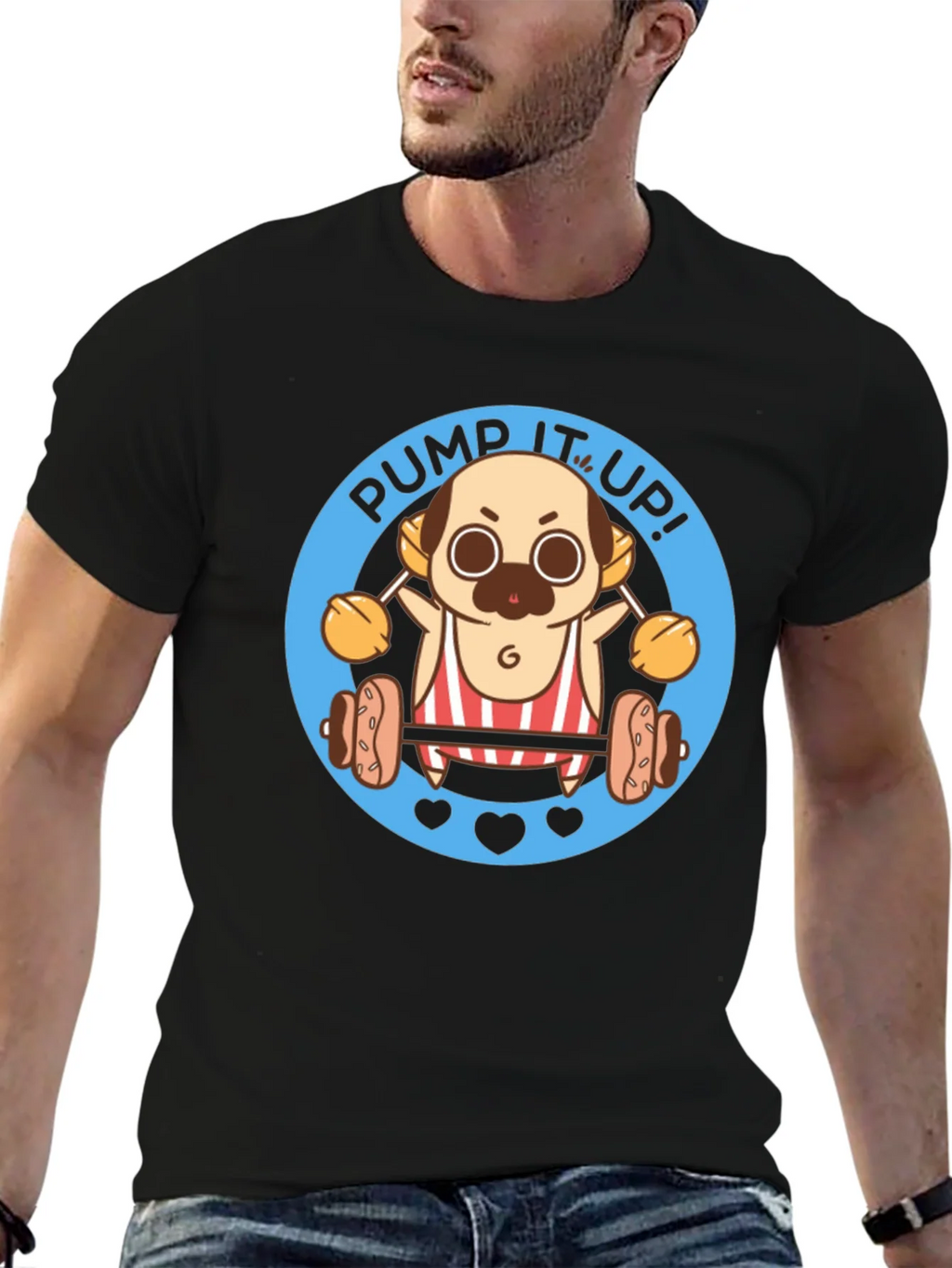Pug Pump It Up! Black T-Shirt product image 6