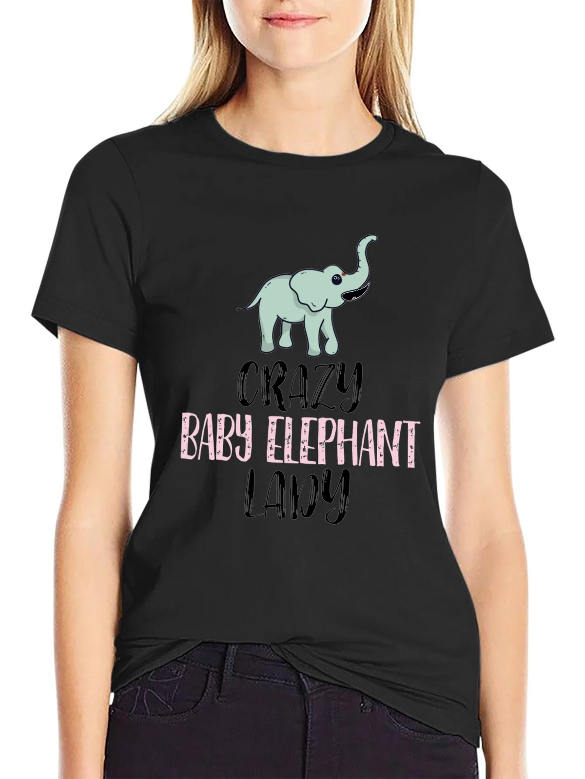 Crazy Baby Elephant Lady T-Shirt Cute Animal Tee product image 2