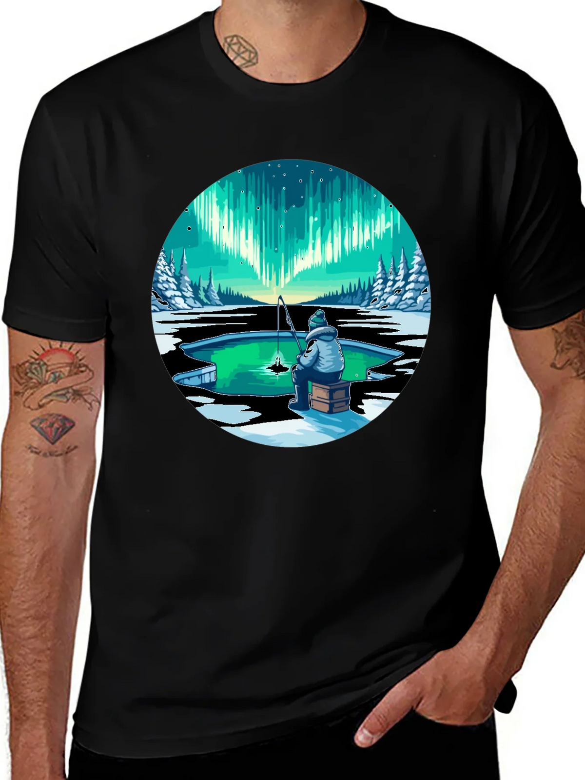 Aurora Ice Fishing Graphic Tee - Black product image 1