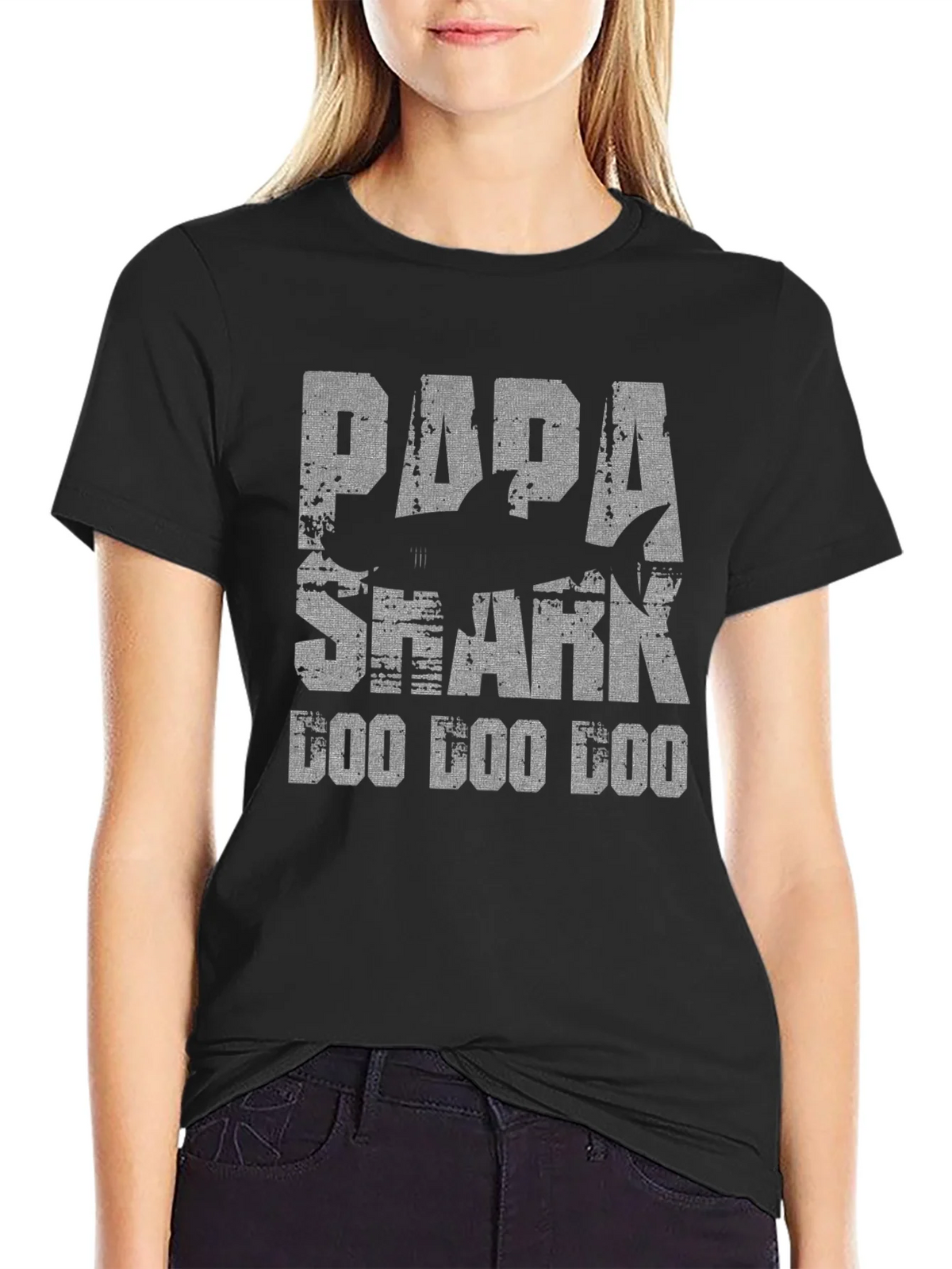 Papa Shark Doo Black Graphic T-Shirt product image 2