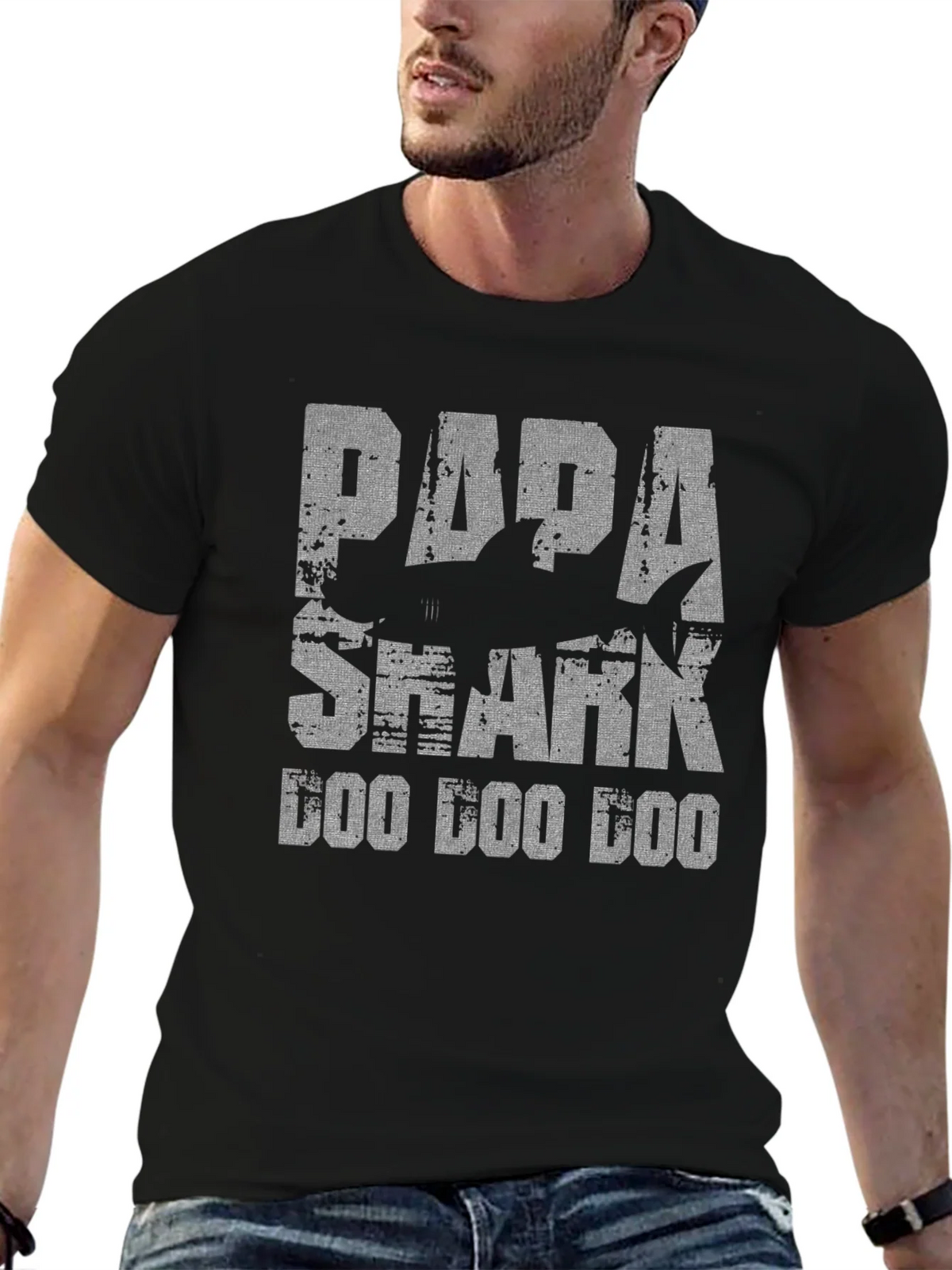 Papa Shark Doo Black Graphic T-Shirt product image 6