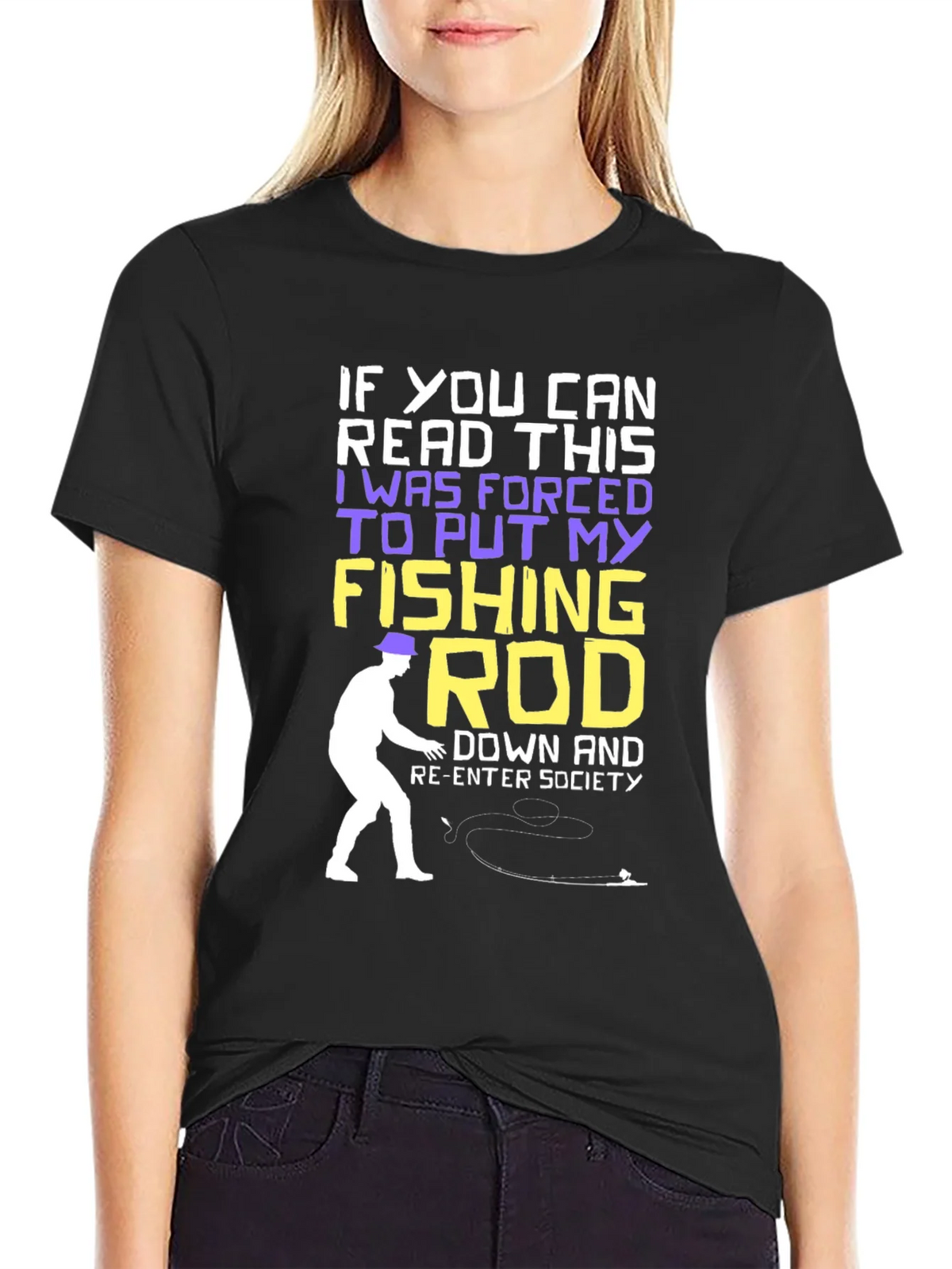 Fishing Rod T-Shirt - Forced to Re-Enter Society Humor Tee product image 2