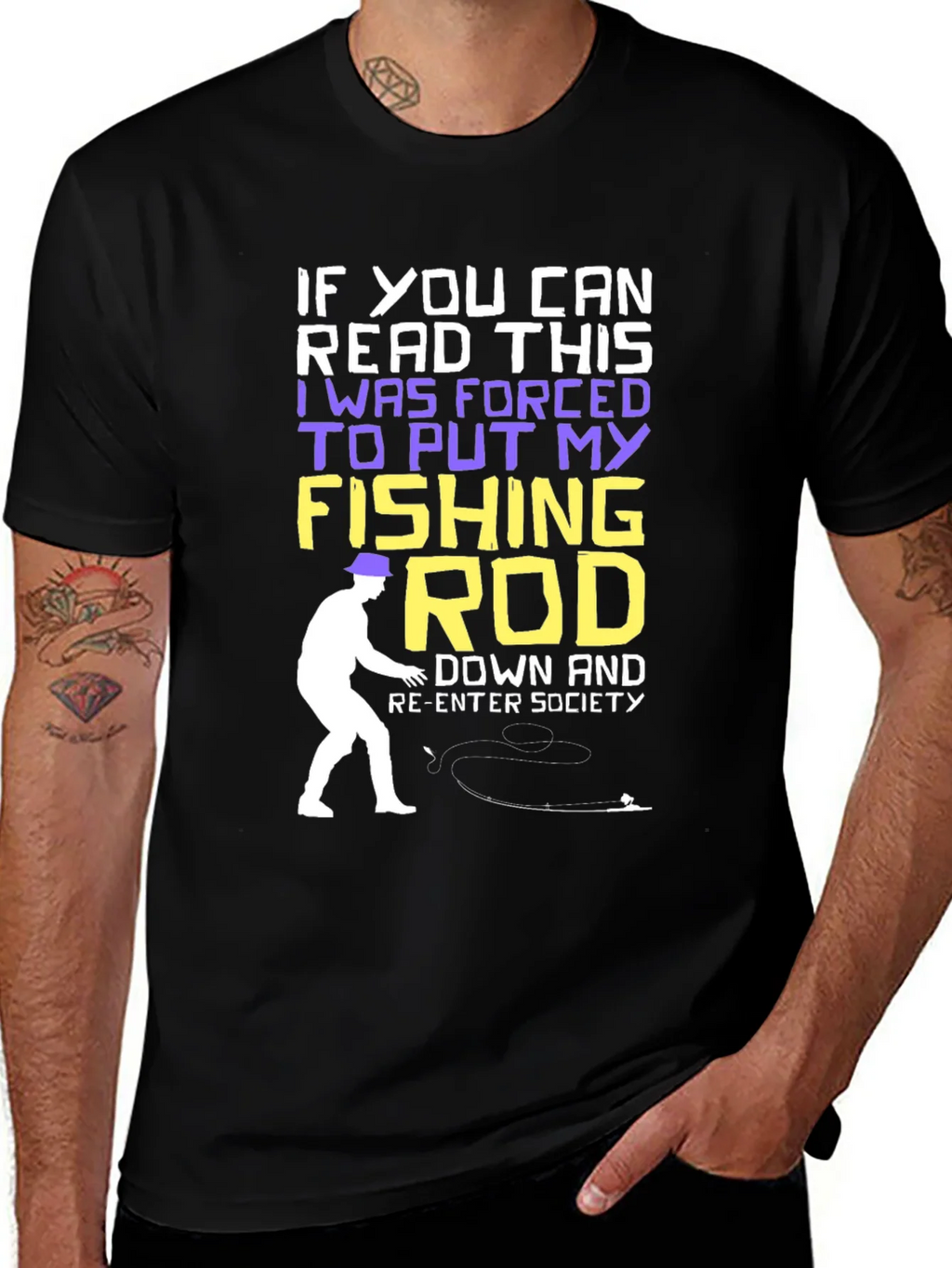 Fishing Rod T-Shirt - Forced to Re-Enter Society Humor Tee product image 1