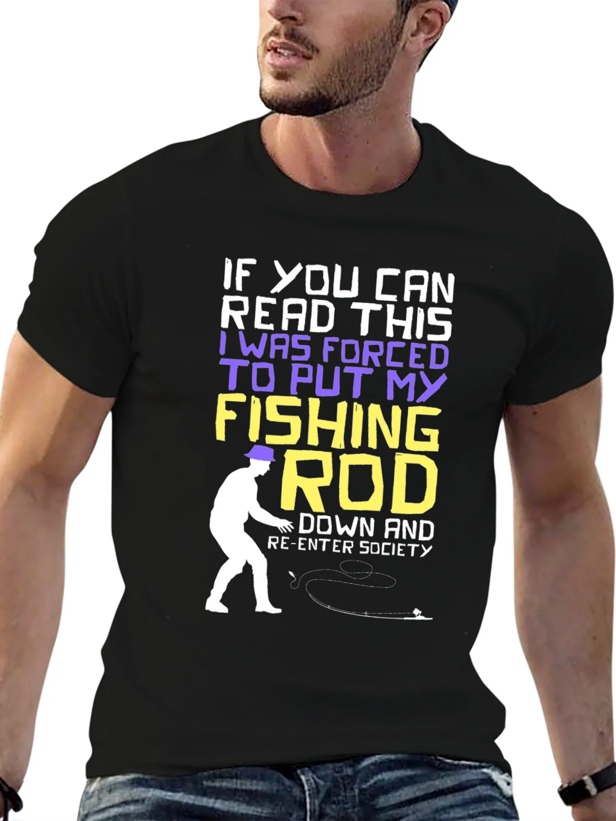Fishing Rod T-Shirt - Forced to Re-Enter Society Humor Tee product image 6
