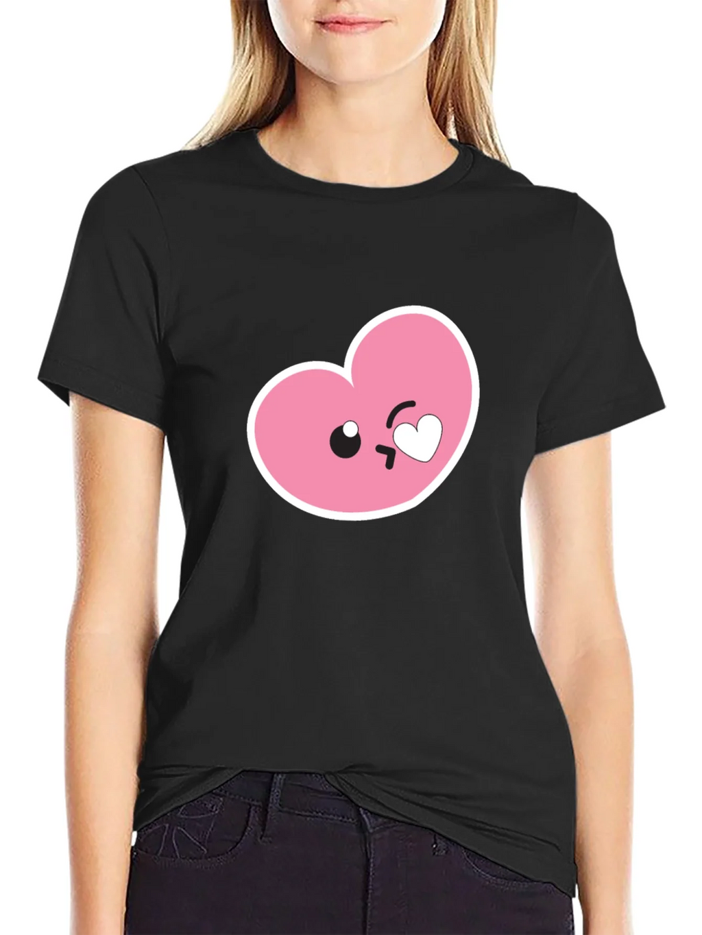 Cute Heart Emoji Graphic Black T-Shirt product image 2