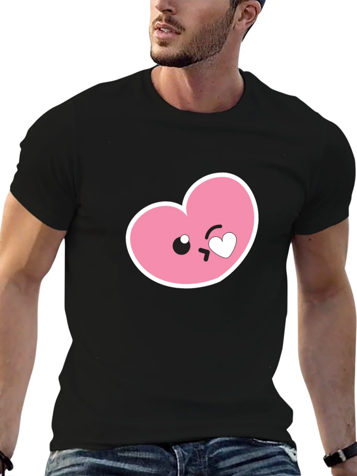Cute Heart Emoji Graphic Black T-Shirt product image 5