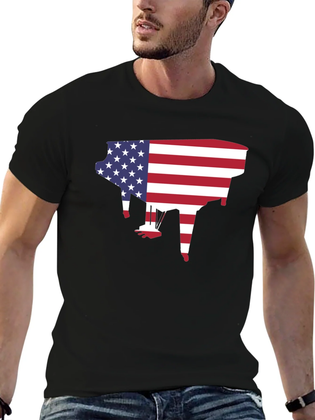 American Flag Piano Graphic T-Shirt product image 5