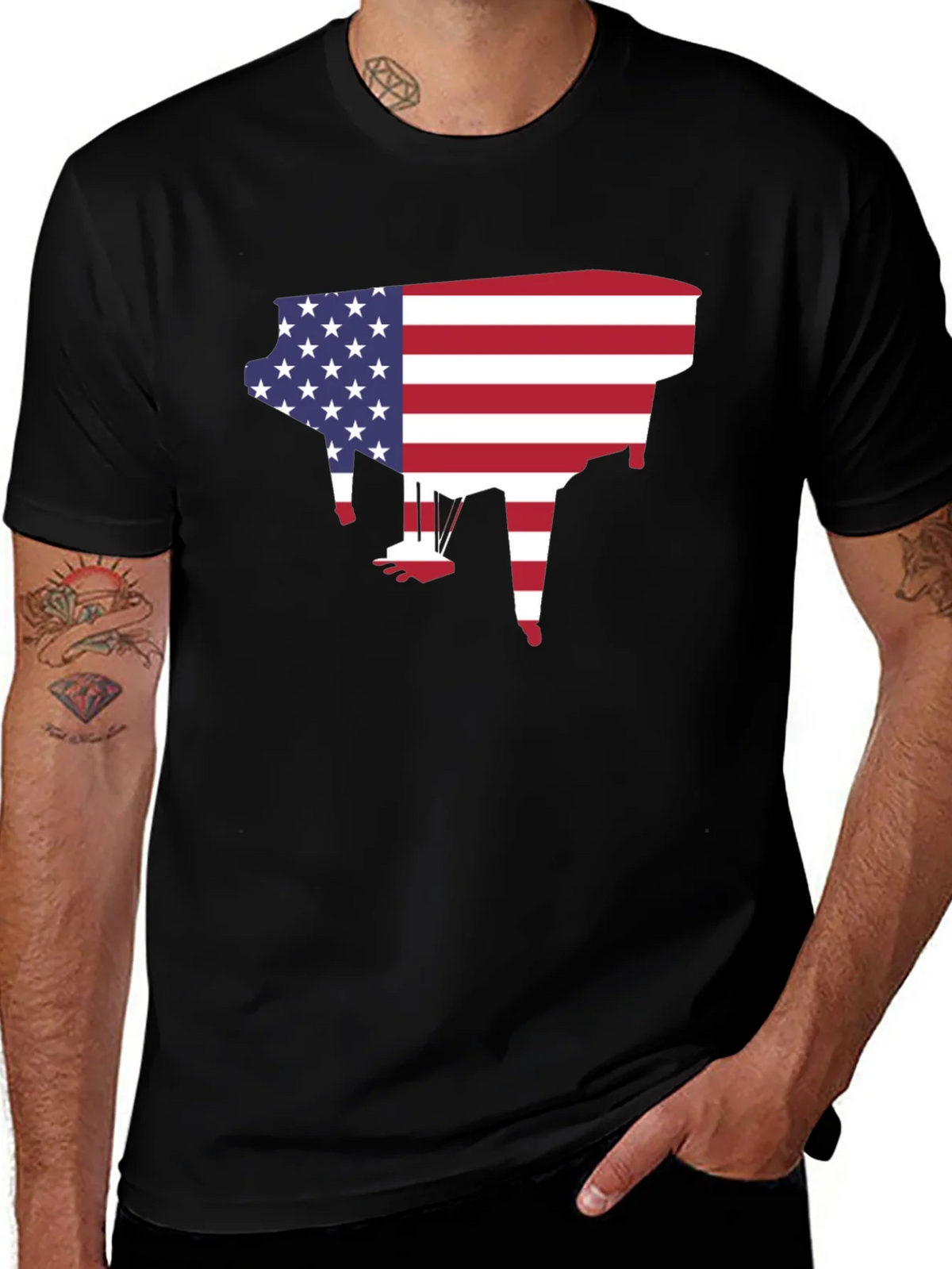American Flag Piano Graphic T-Shirt product image 1