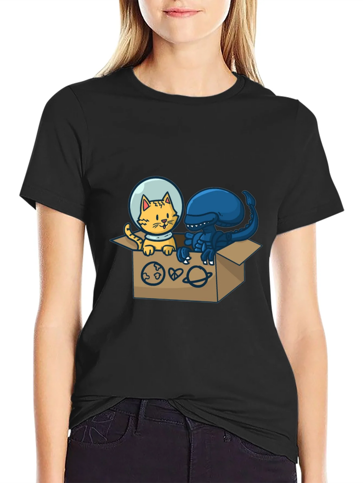 Cosmic Critters T-Shirt: Cat & Alien in Space! product image 2