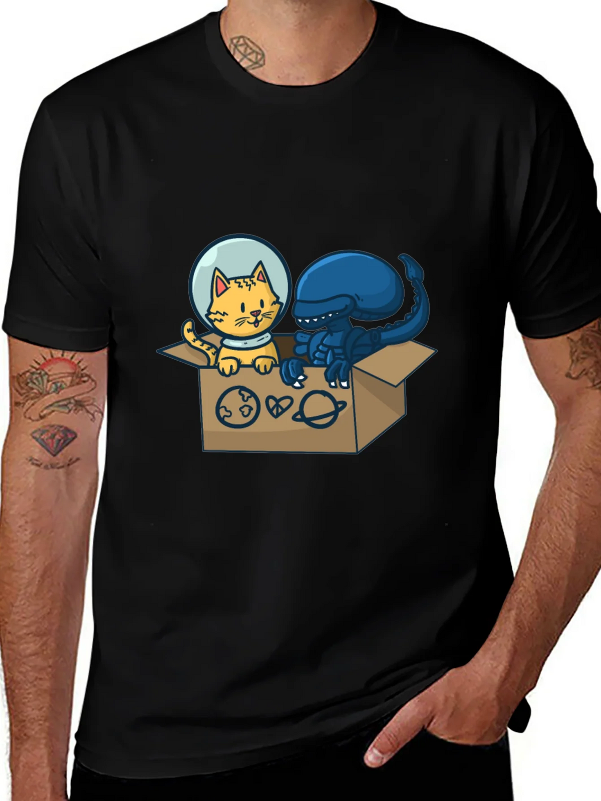 Cosmic Critters T-Shirt: Cat & Alien in Space! product image 1