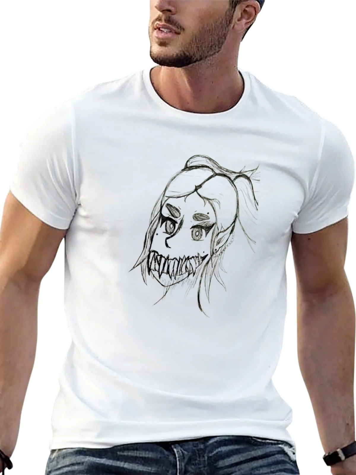 Creepy Girl Art Black T-Shirt product image 12