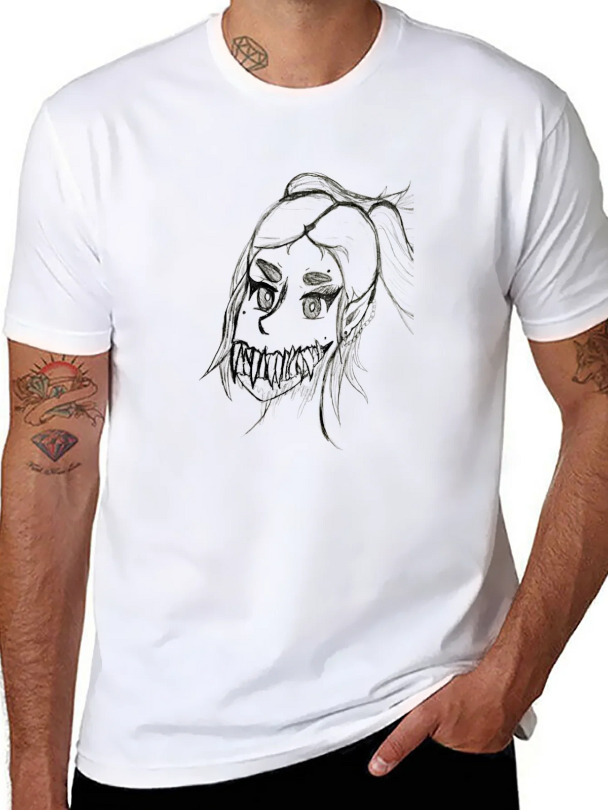 Creepy Girl Art Black T-Shirt product image 7