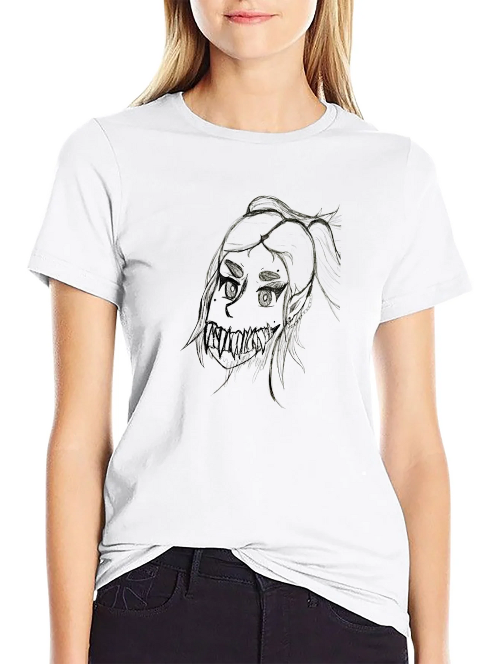 Creepy Girl Art Black T-Shirt product image 8