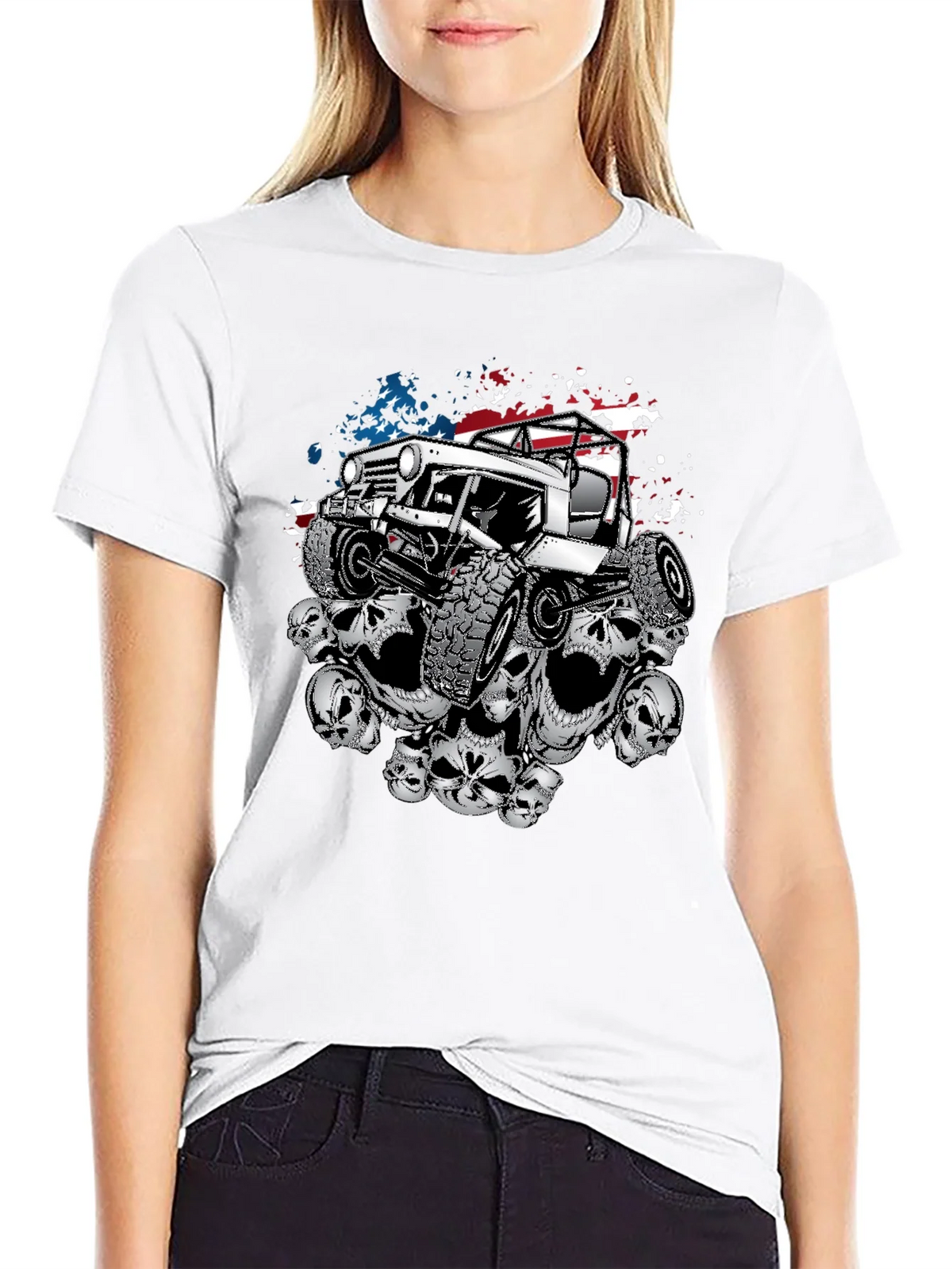 Patriotic Skull Jeep T-Shirt product image 5
