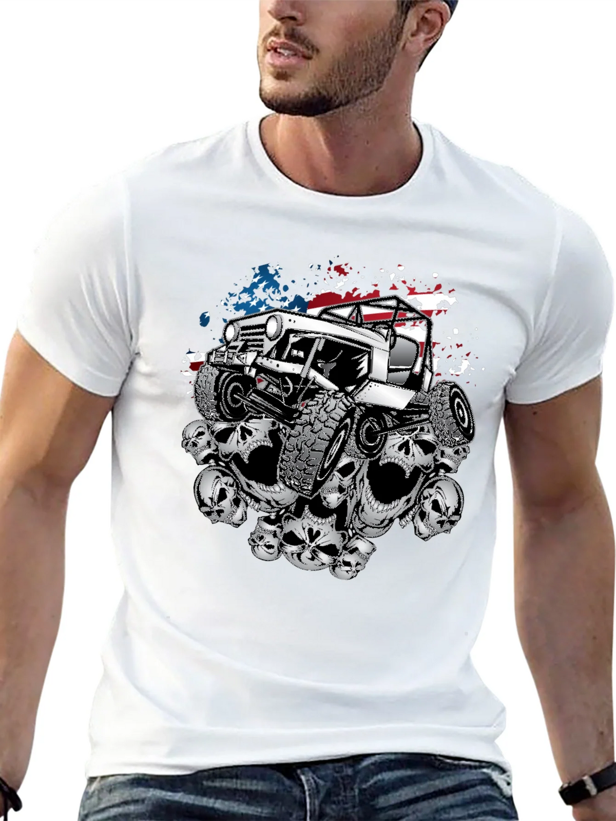 Patriotic Skull Jeep T-Shirt product image 7