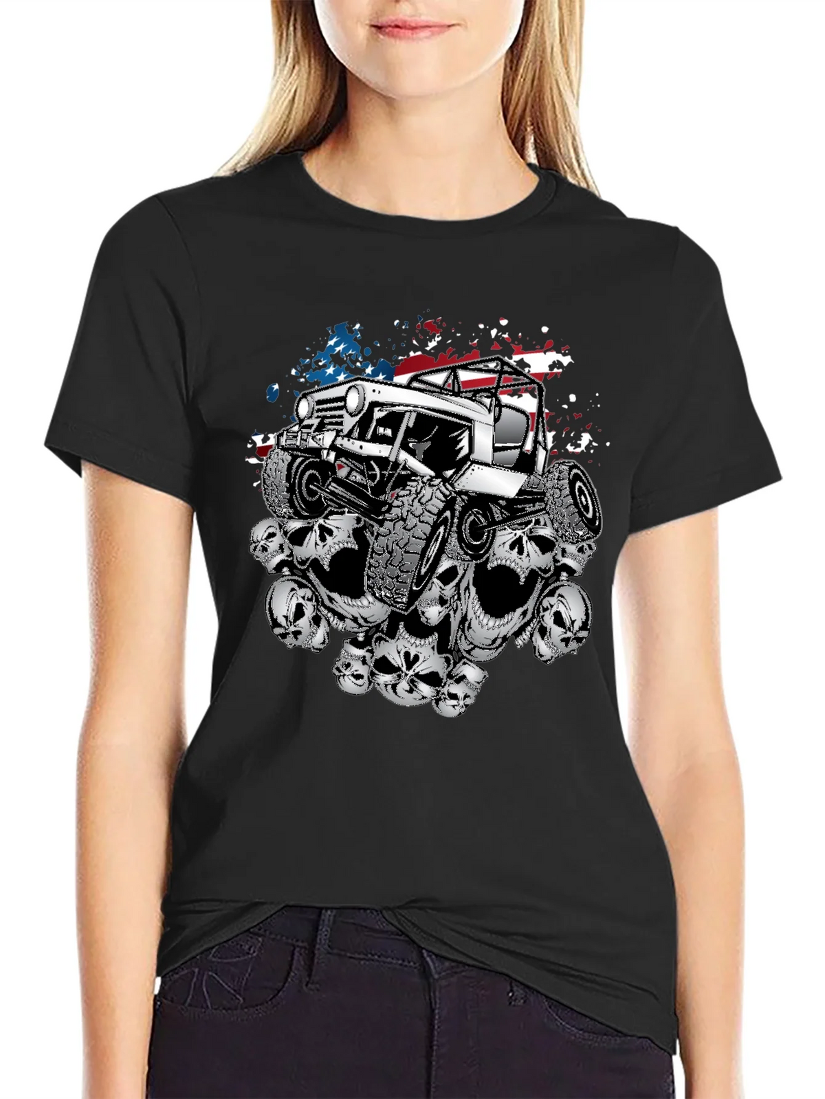 Patriotic Skull Jeep T-Shirt product image 2