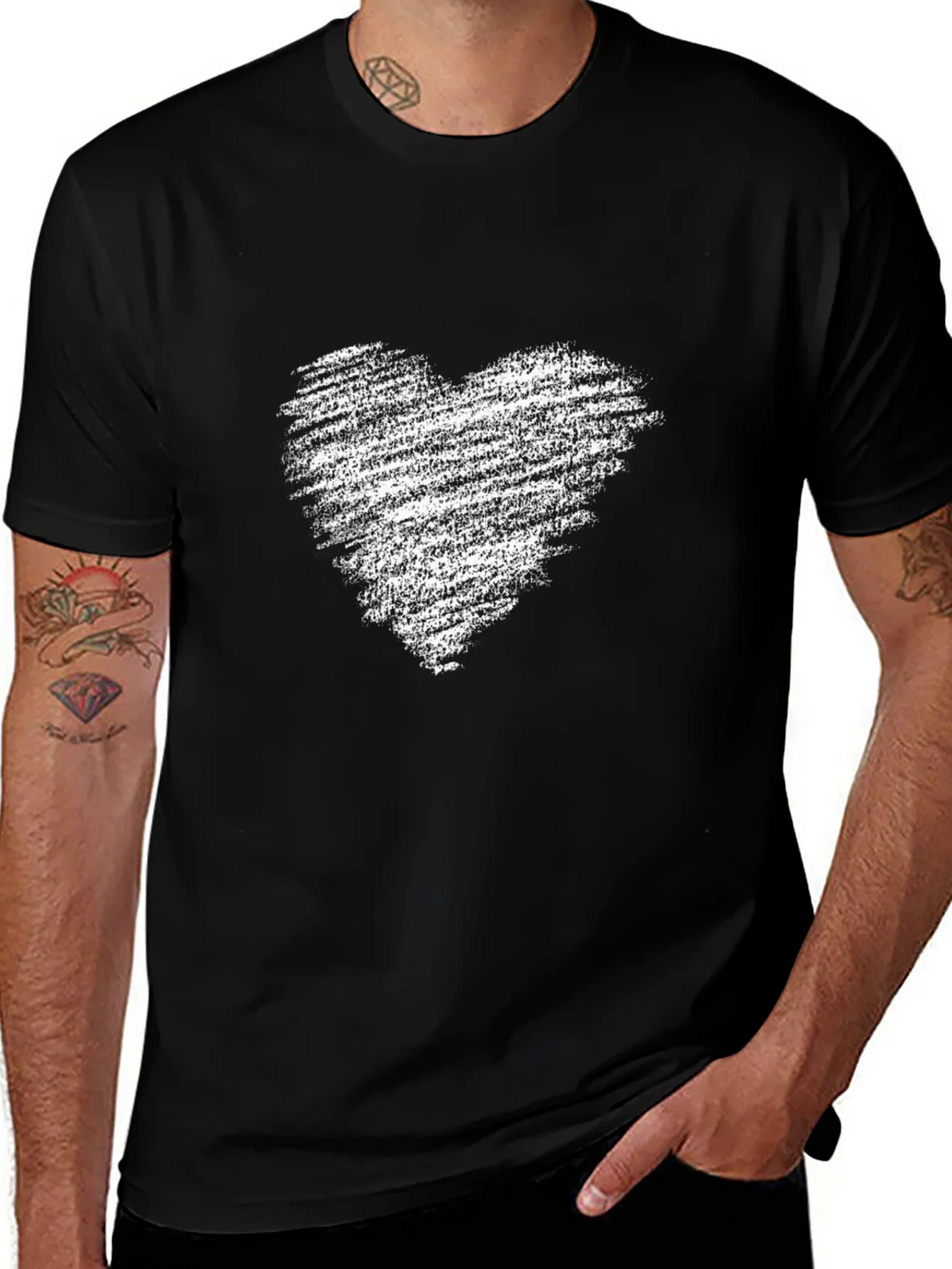 Mens Black T-Shirt with Distressed Heart Graphic product image 1