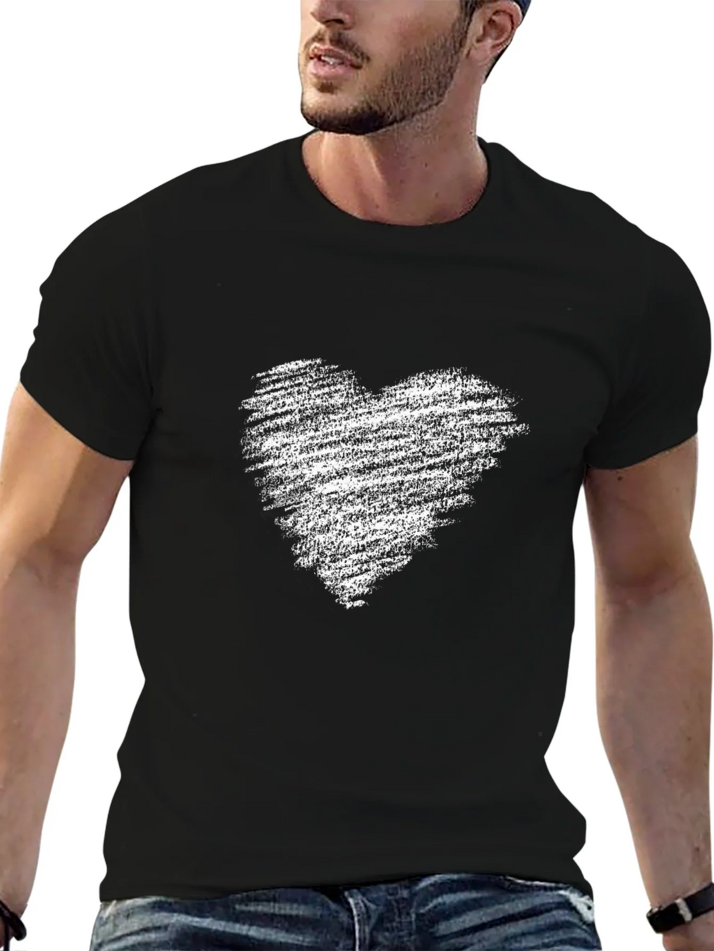 Mens Black T-Shirt with Distressed Heart Graphic product image 6
