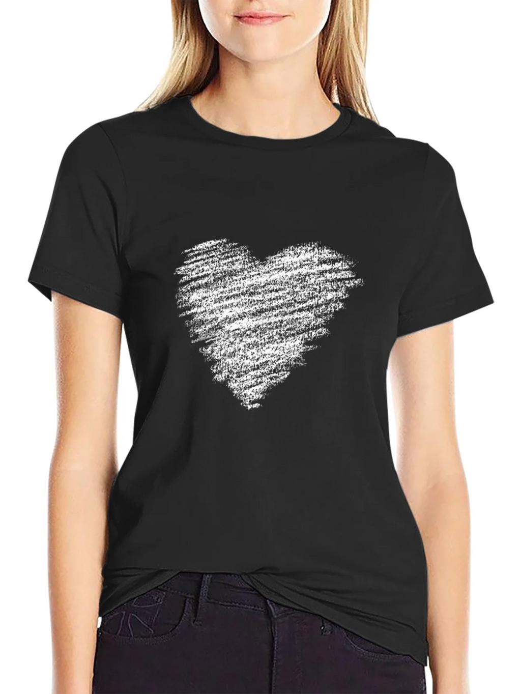Mens Black T-Shirt with Distressed Heart Graphic product image 2