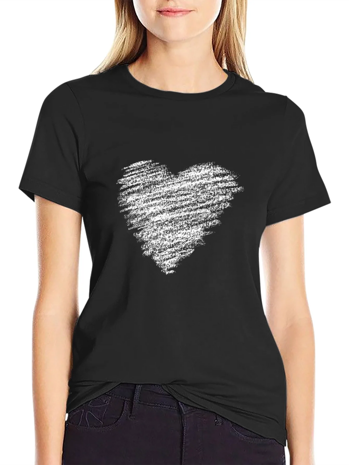 Mens Black T-Shirt with Distressed Heart Graphic product image 2