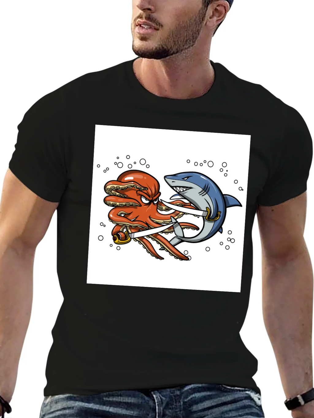 Octopus vs Shark Sword Fight T-Shirt product image 5