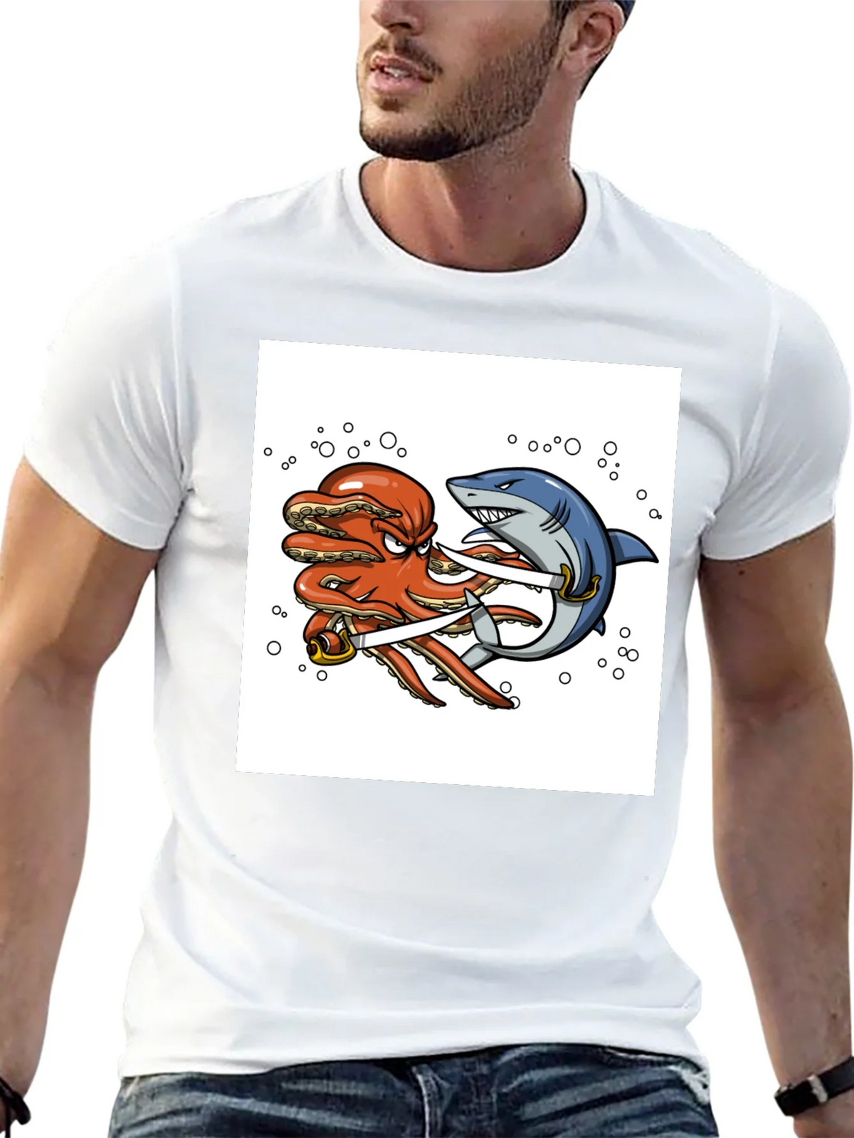 Octopus vs Shark Sword Fight T-Shirt product image 10